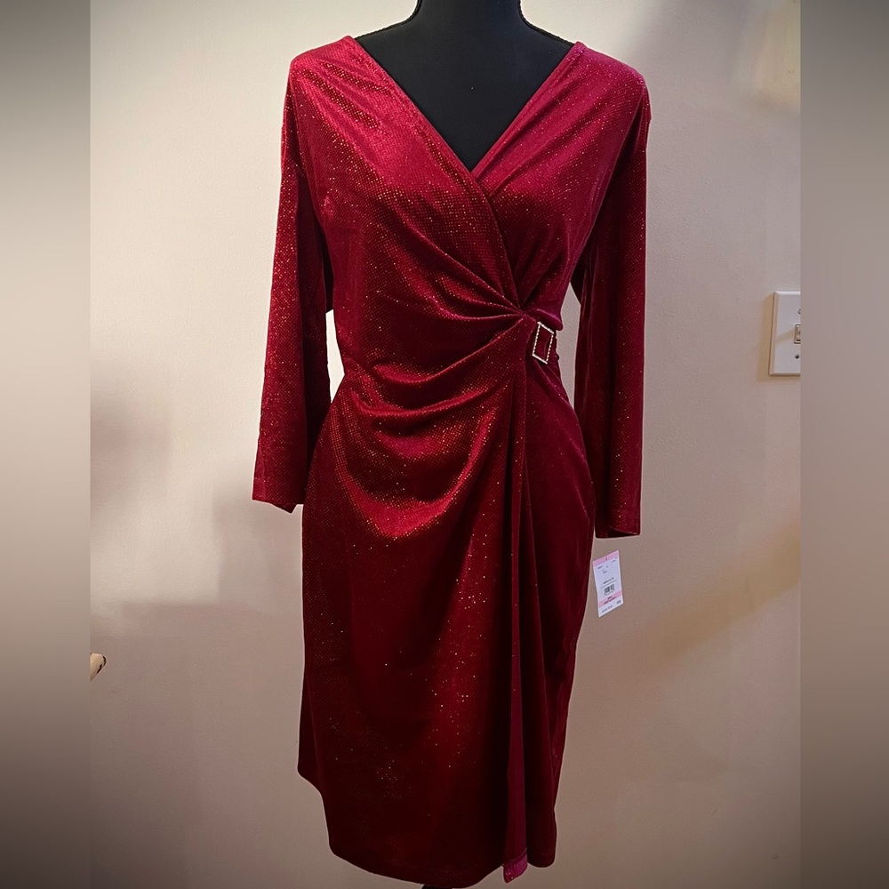 Anne Klein Red Long Sleeve Dress with Sparkle